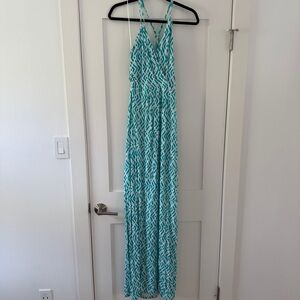 Tart Teal and White Patterned Maxi Dress